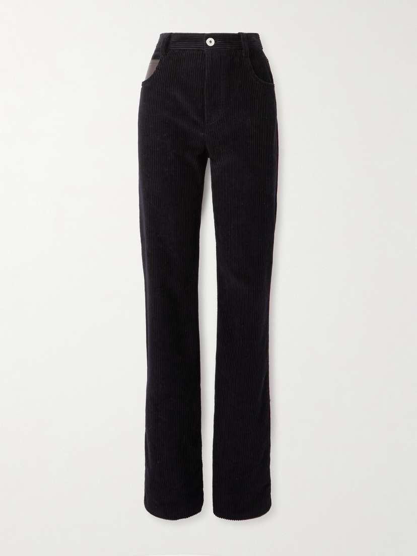 Bottega Veneta Leather-trimmed Cotton-corduroy Straight-leg Pants