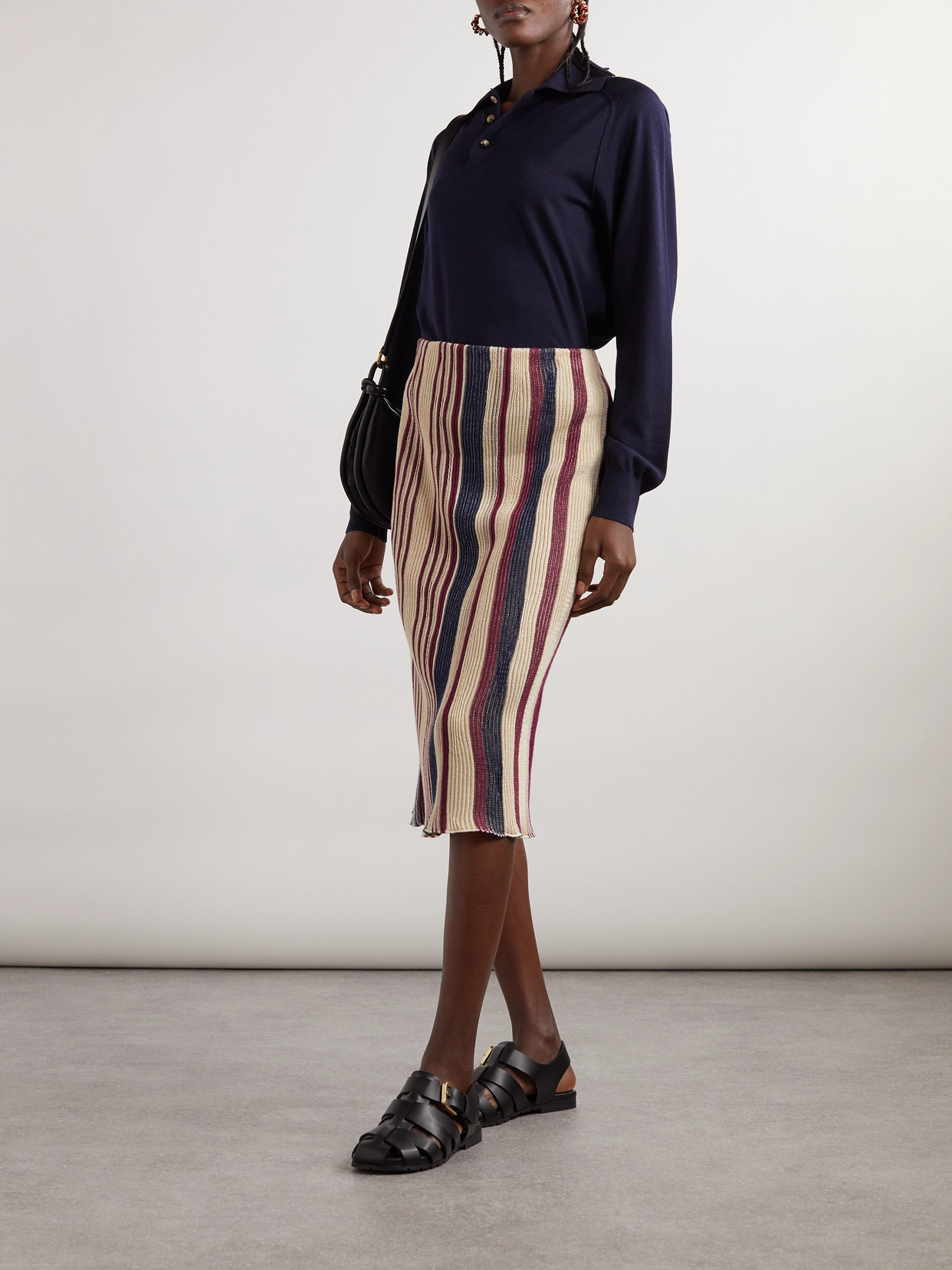 Bottega Veneta Stripe Knit Midi Skirt In Red