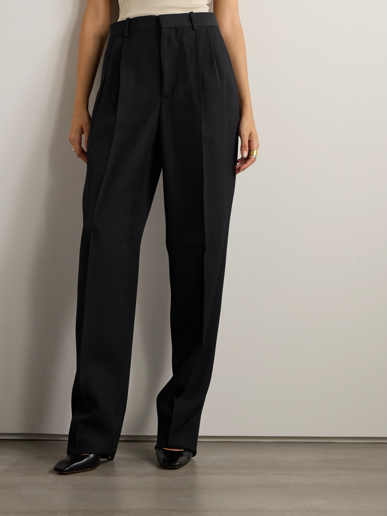 Bottega Veneta Grain De Poudre Wide-leg Pants In Black