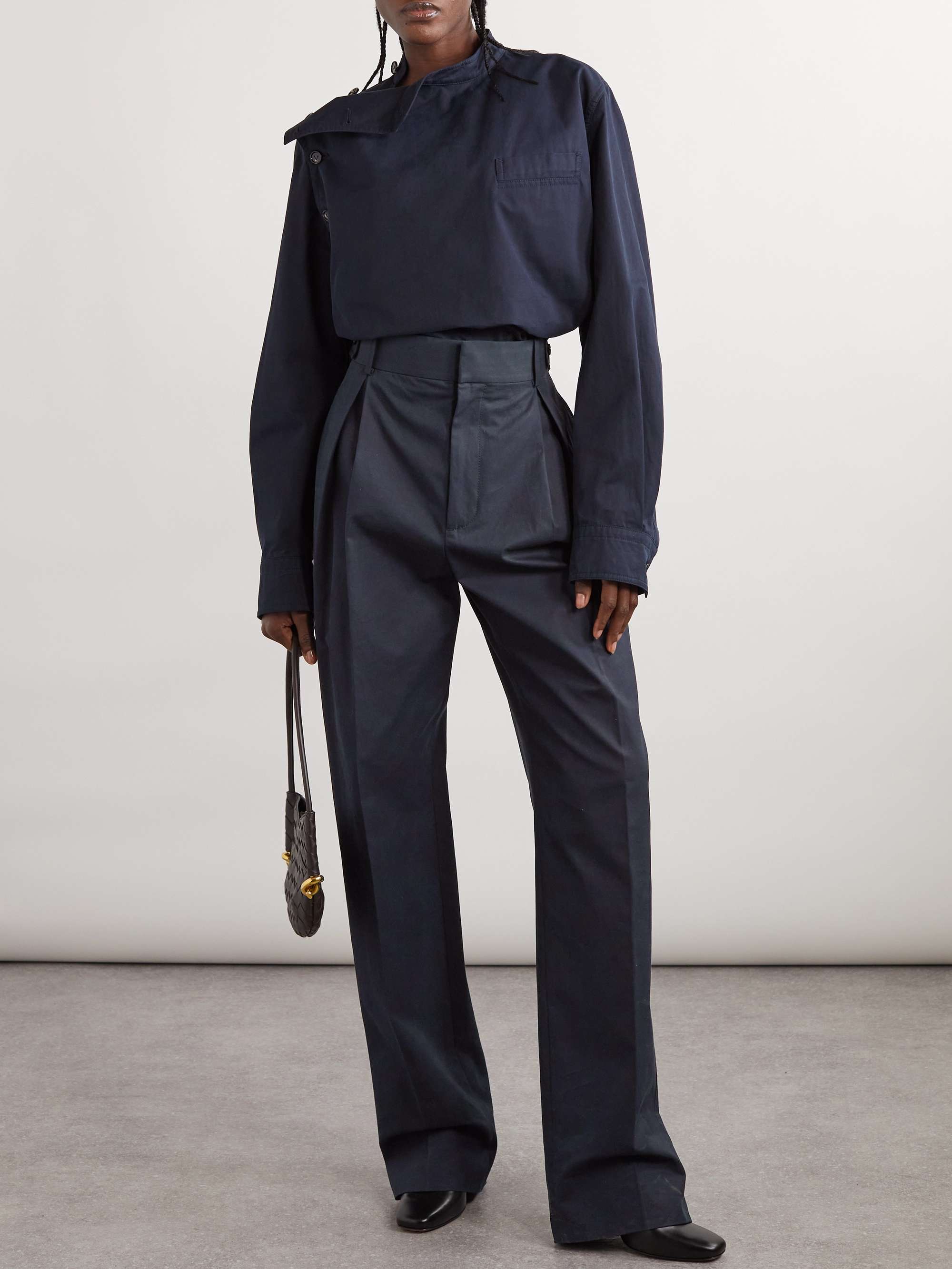 BOTTEGA VENETA Pleated cotton-twill wide-leg pants | NET-A-PORTER