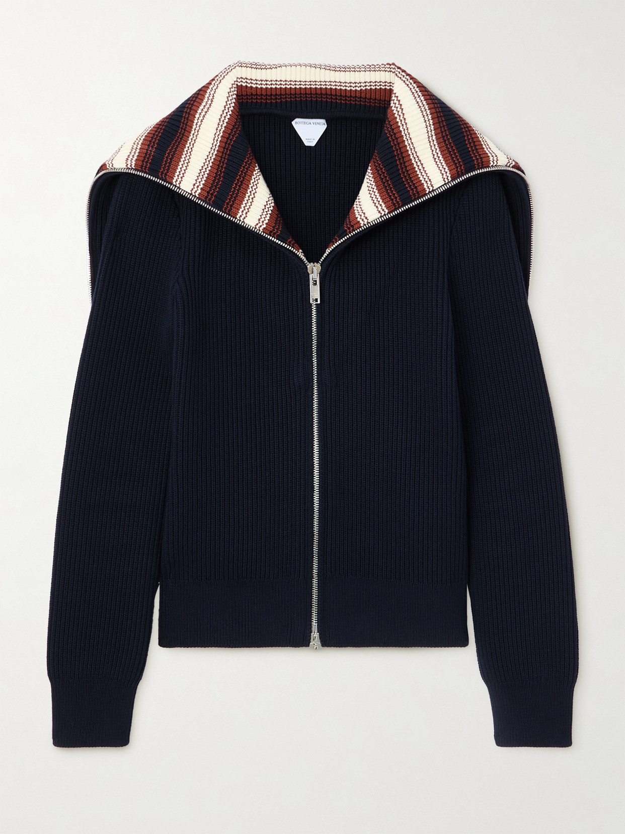 Bottega Veneta Layered Ribbed Striped Cotton Cardigan In Blue