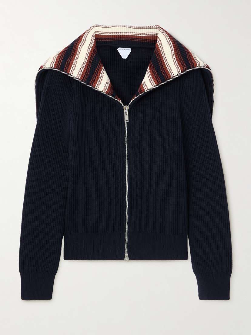 Bottega Veneta Layered Ribbed Striped Cotton Cardigan