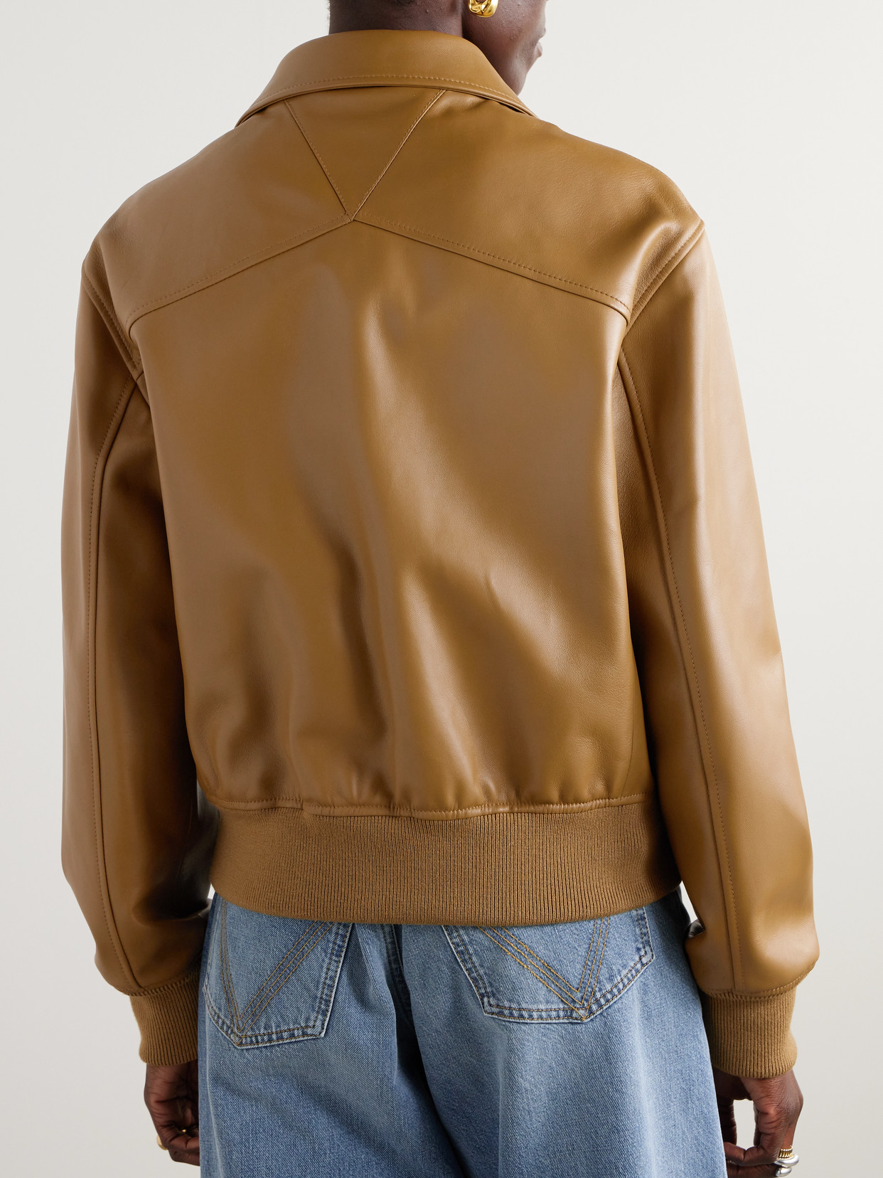 Bottega Veneta Leather Bomber Jacket In Brown