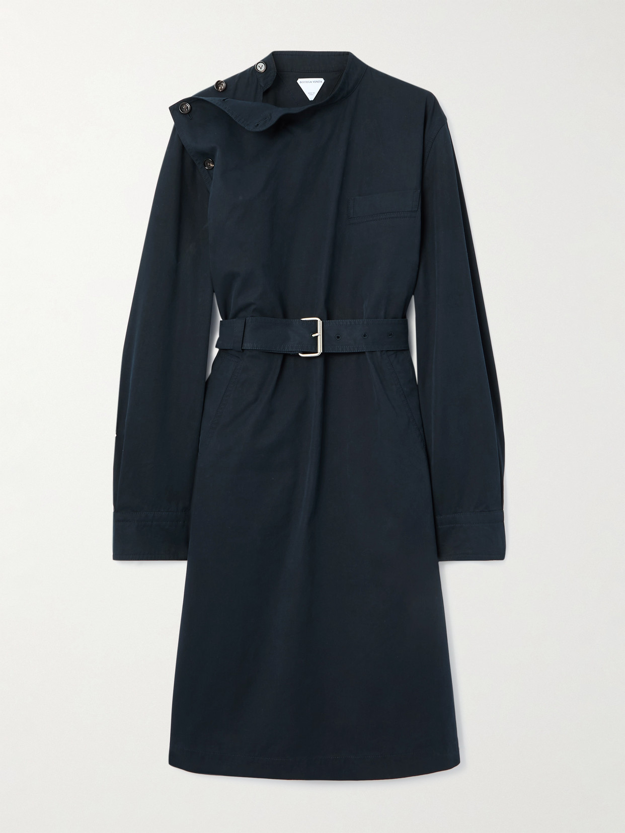 Bottega Veneta Belted Cotton-twill Midi Dress In Blue
