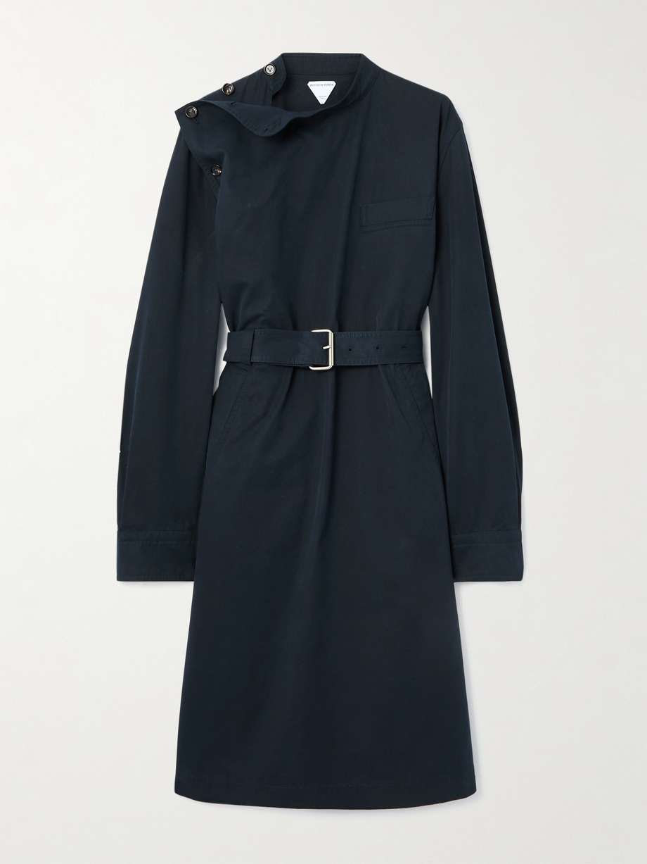 belted cotton-twill midi dress