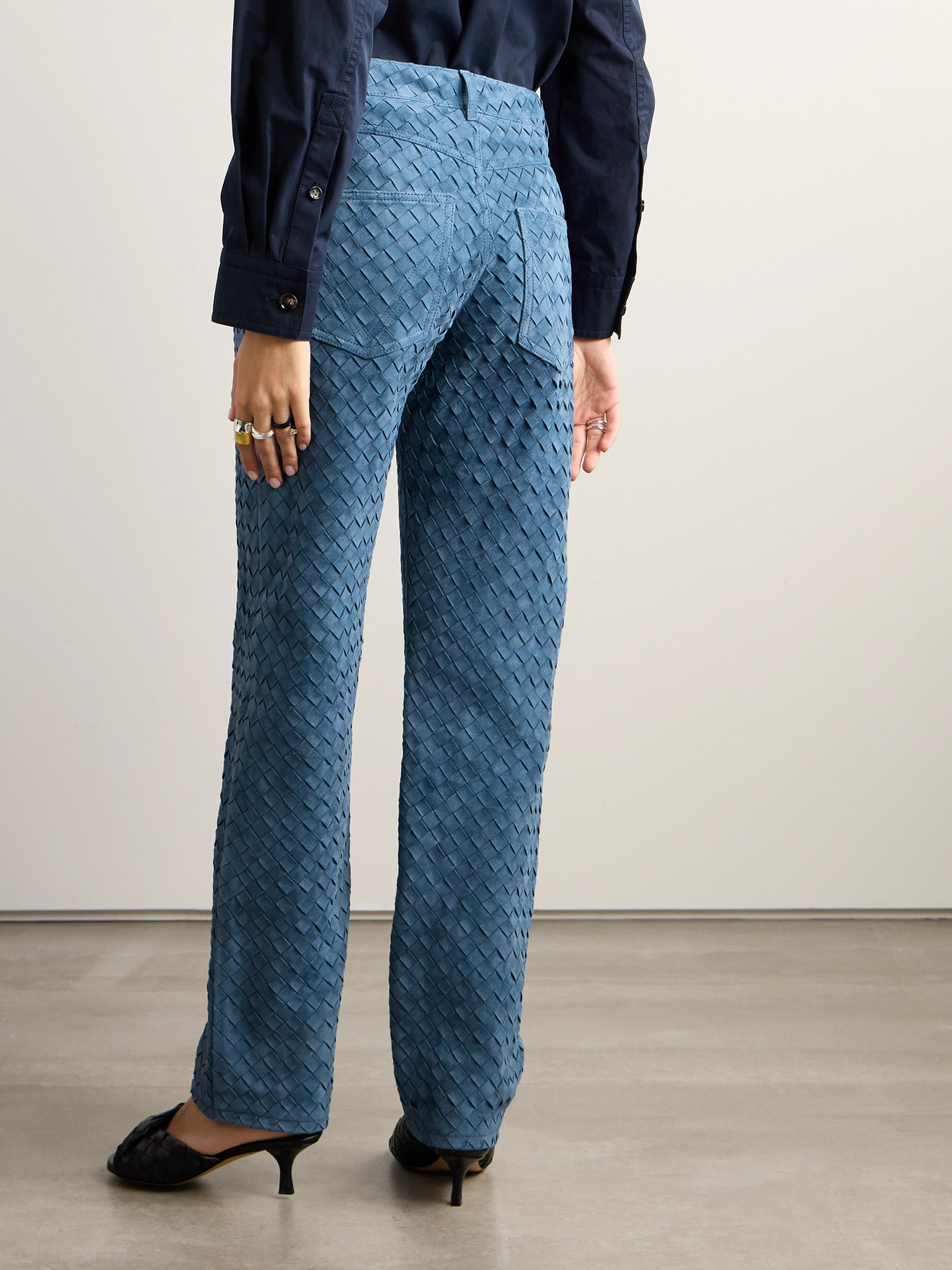 BOTTEGA VENETA INTRECCIATO SUEDE STRAIGHT-LEG PANTS