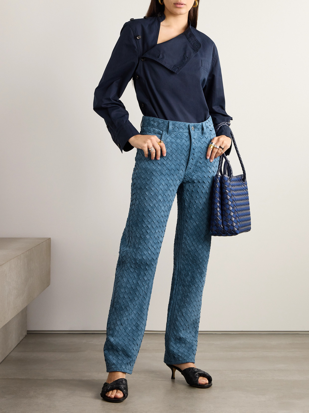 BOTTEGA VENETA INTRECCIATO SUEDE STRAIGHT-LEG PANTS