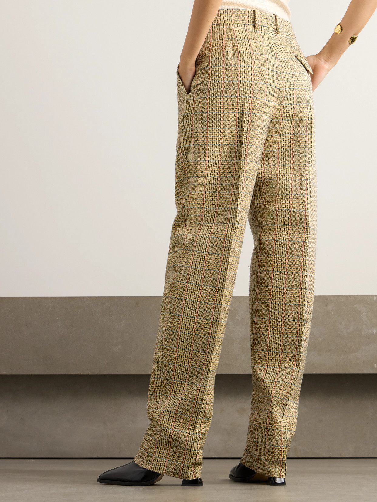 Bottega Veneta Prince Of Wales Checked Tweed Straight-leg Pants In Neutrals