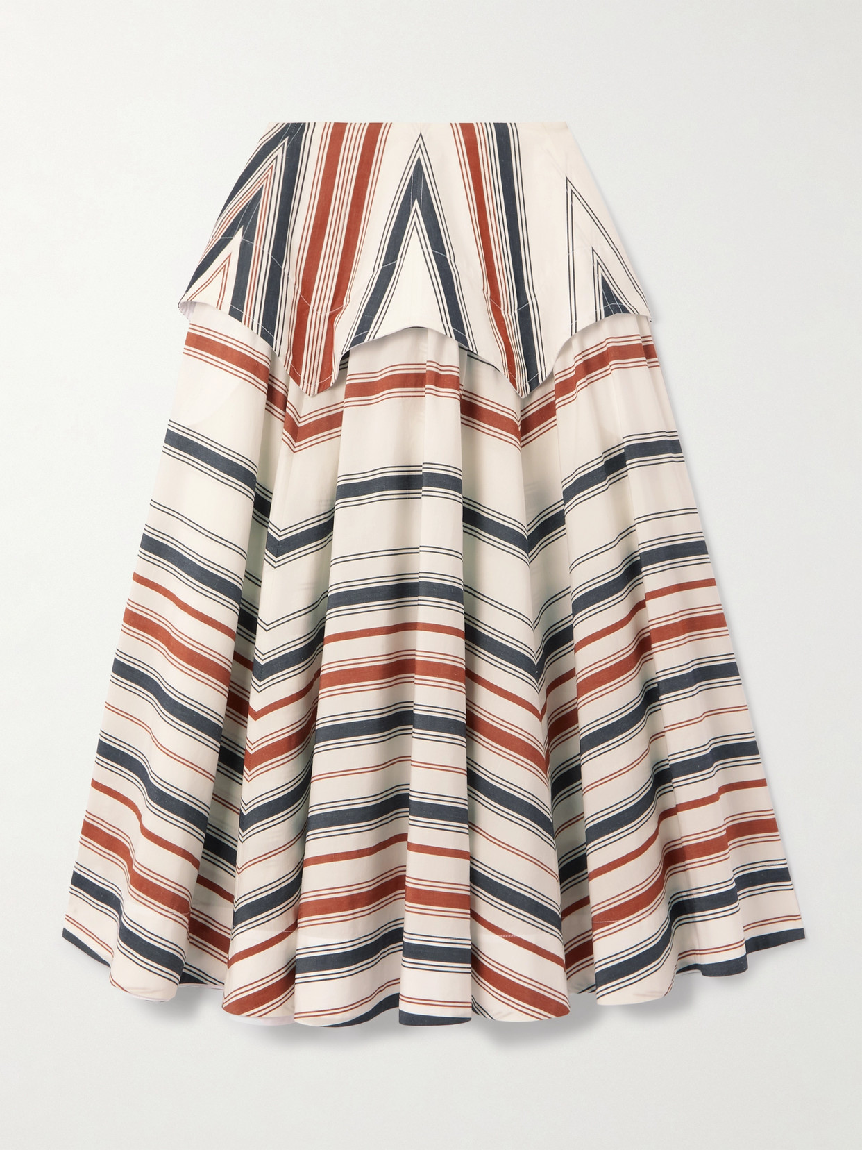 Bottega Veneta - Striped Cotton And Linen-blend Midi Skirt - Blue