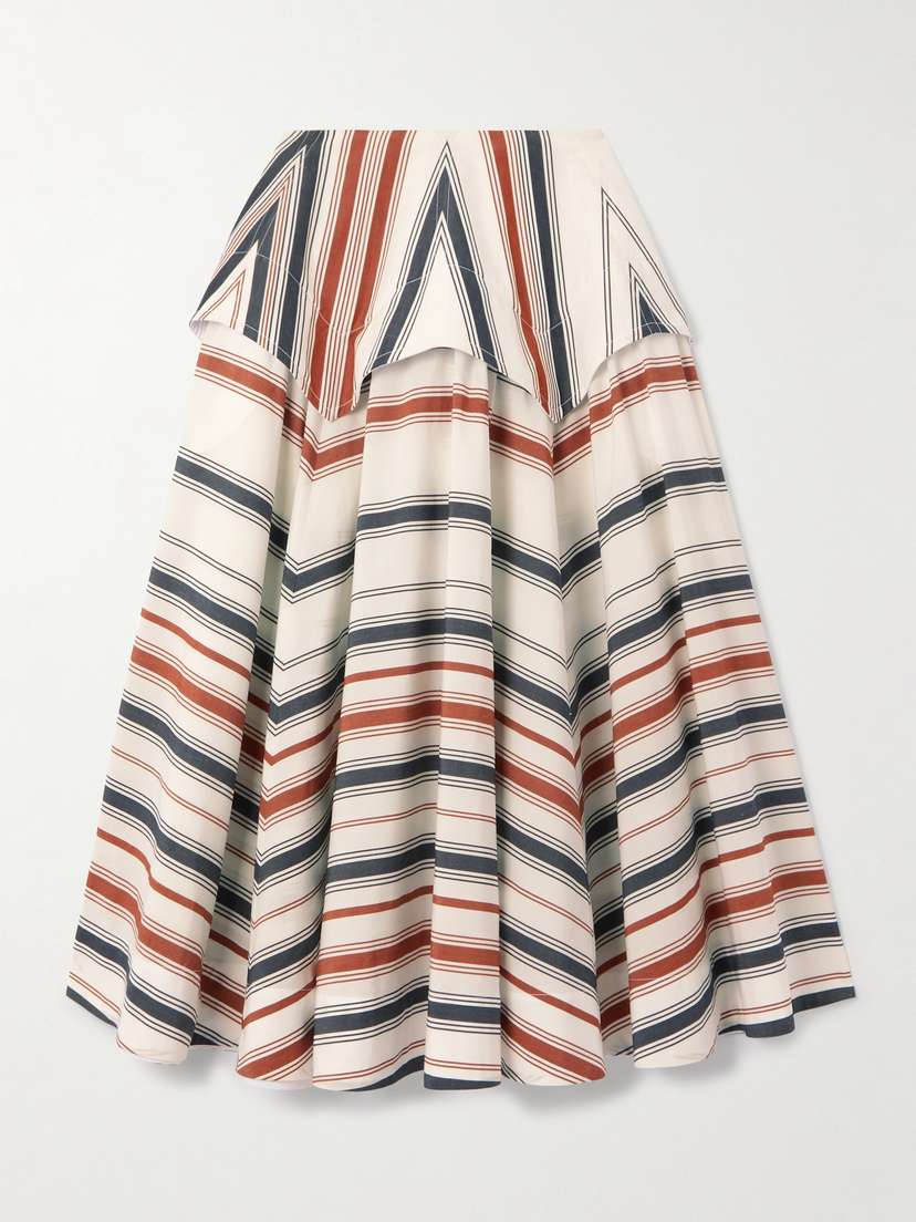 Bottega Veneta Striped Cotton And Linen-blend Midi Skirt