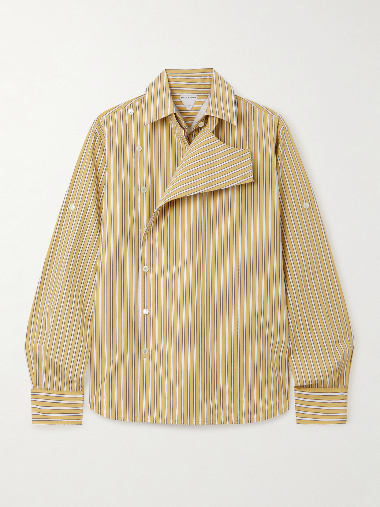 Bottega Veneta Asymmetric Striped Cotton-poplin Shirt In Yellow