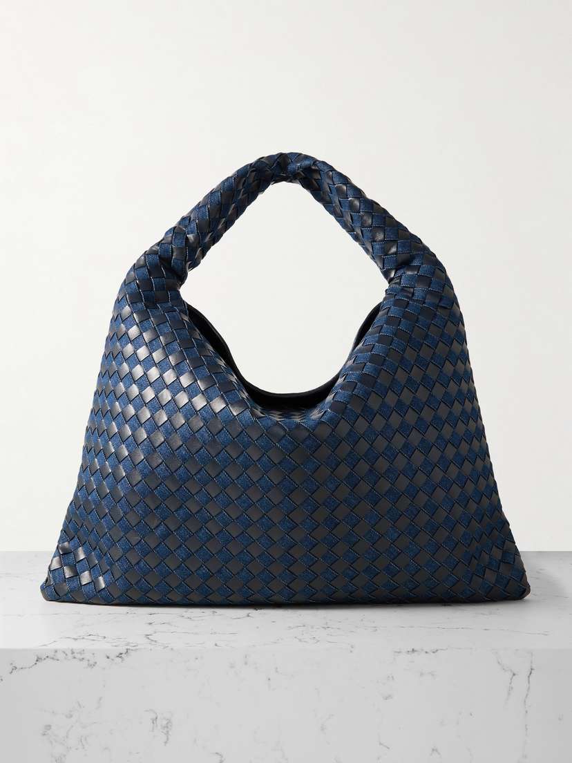 Bottega Veneta Hop Large Intrecciato Leather And Denim Tote