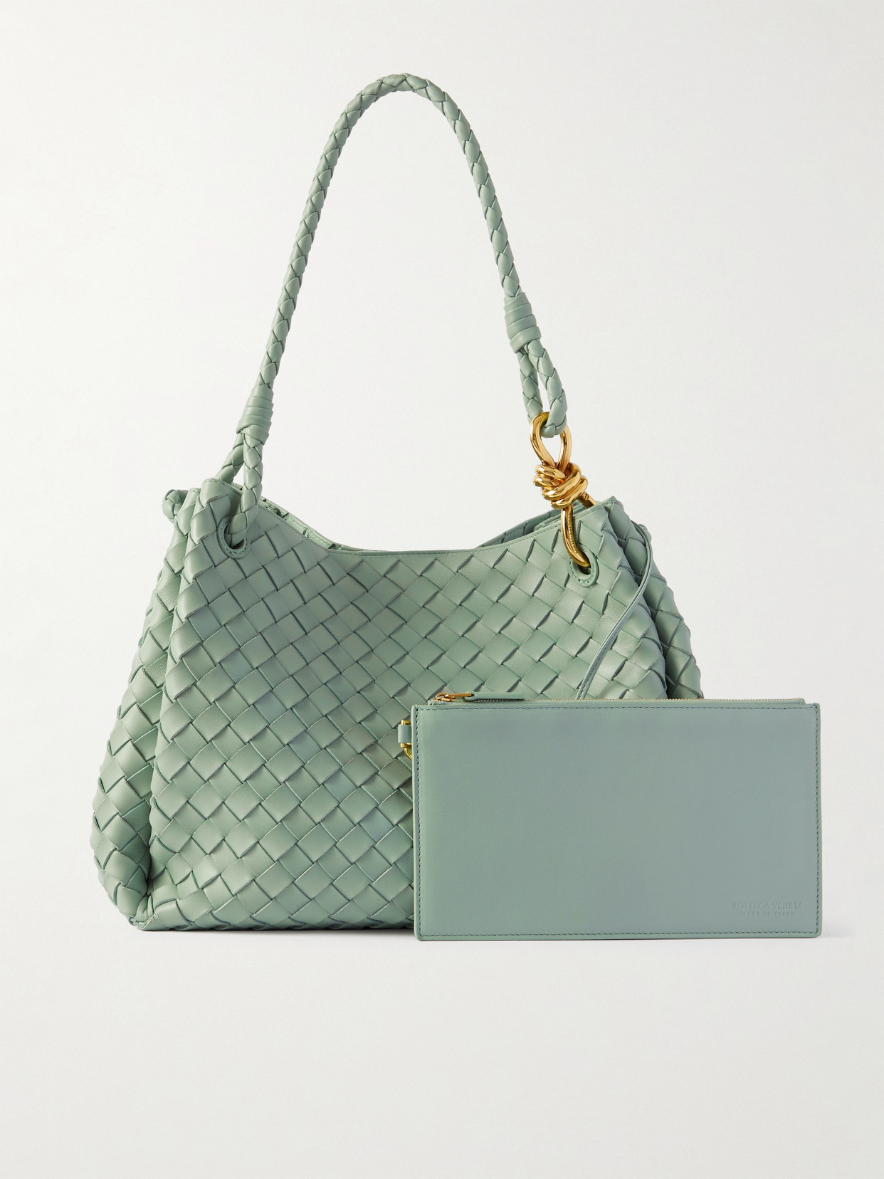 Shop Bottega Veneta Parachute Large Intrecciato Leather Shoulder Bag In Green