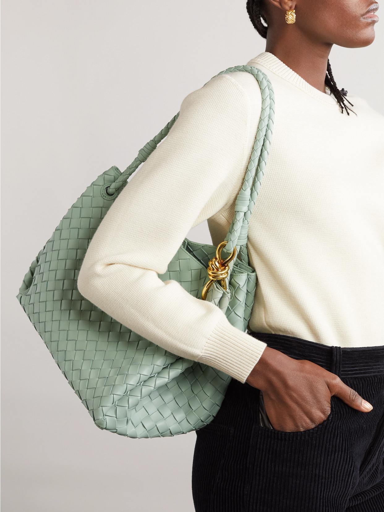 Shop Bottega Veneta Parachute Large Intrecciato Leather Shoulder Bag In Green
