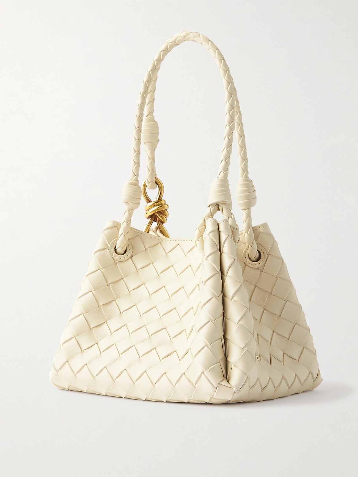 Bottega Veneta Small Andiamo Intrecciato Leather Crossbody Bag In Cream