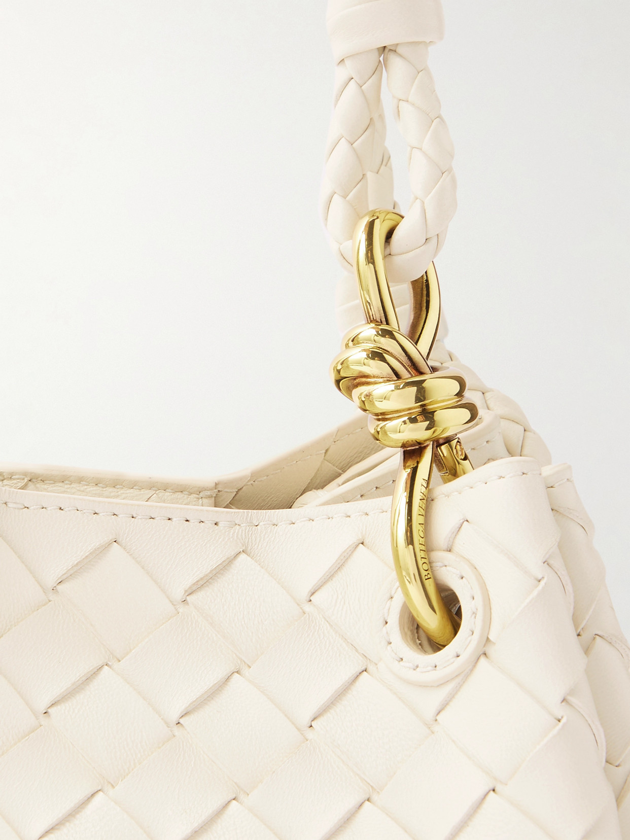 Bottega Veneta Small Andiamo Intrecciato Leather Crossbody Bag In Cream