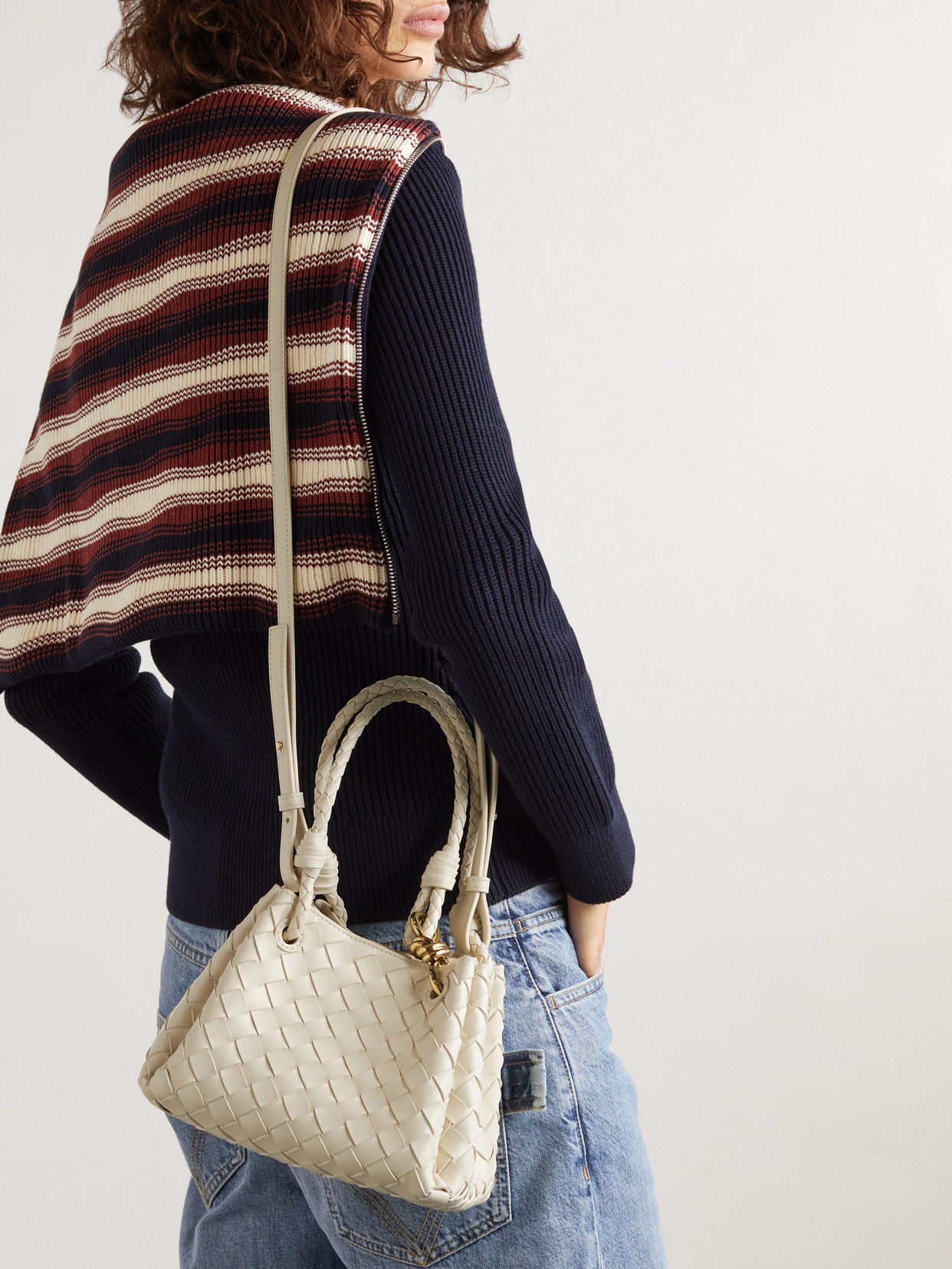 Bottega Veneta Small Andiamo Intrecciato Leather Crossbody Bag In Cream