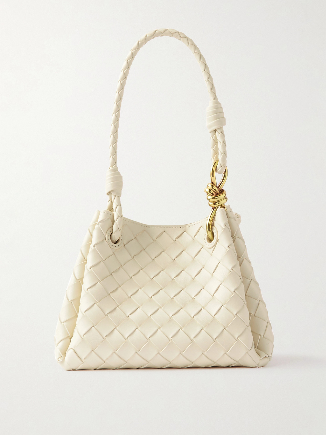 Bottega Veneta Small Andiamo Intrecciato Leather Crossbody Bag In Cream