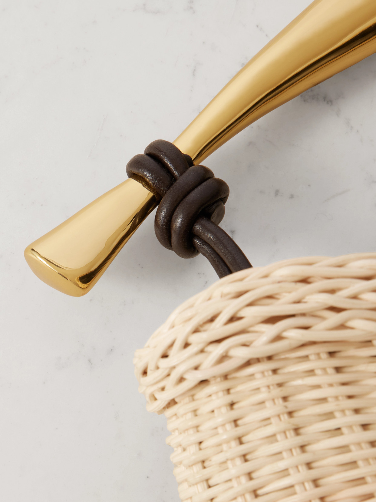 Sardine Small Leather-Trimmed Raffia Tote