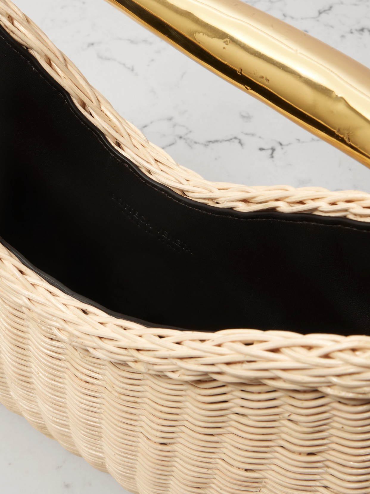 Sardine Small Leather-Trimmed Raffia Tote