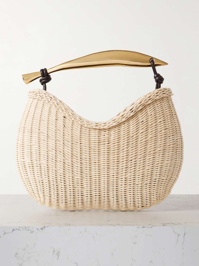 Bottega Veneta Sardine Small Leather-trimmed Raffia Tote