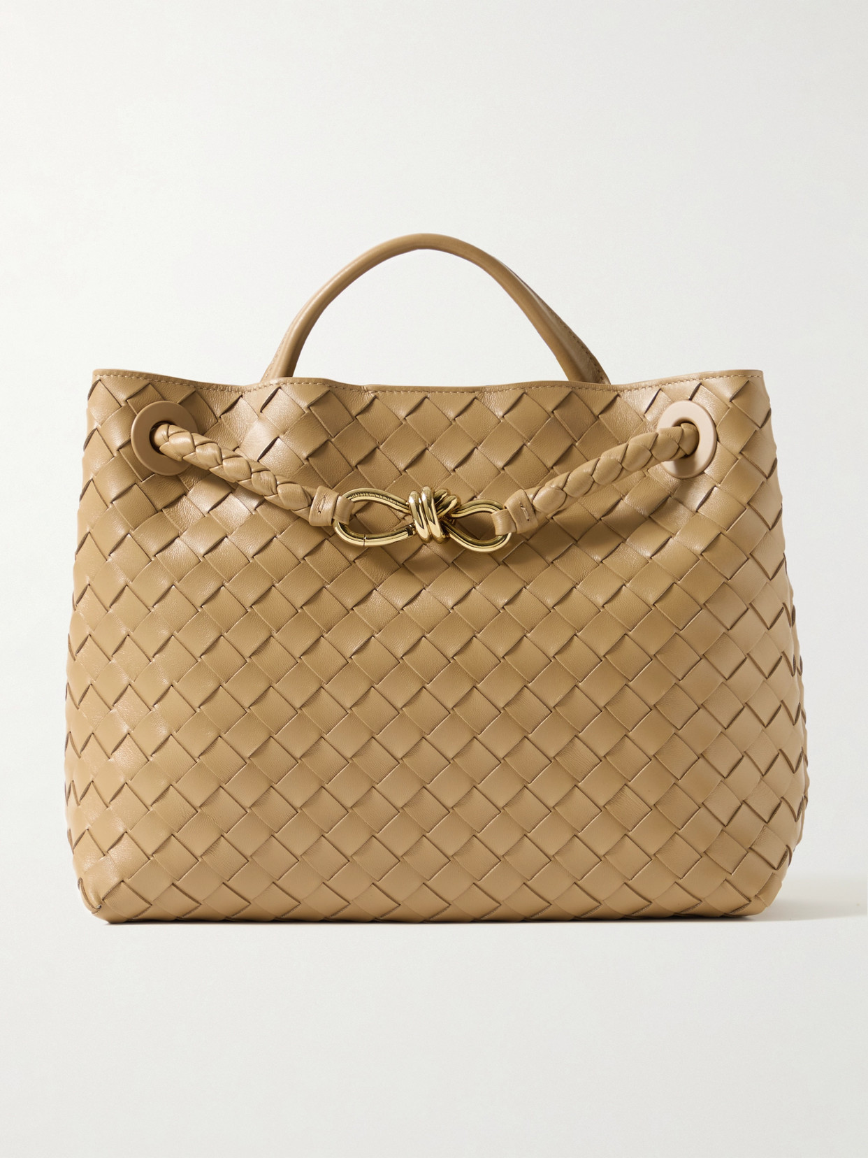 Bottega Veneta Andiamo Medium Embellished Intrecciato Leather Tote In Brown