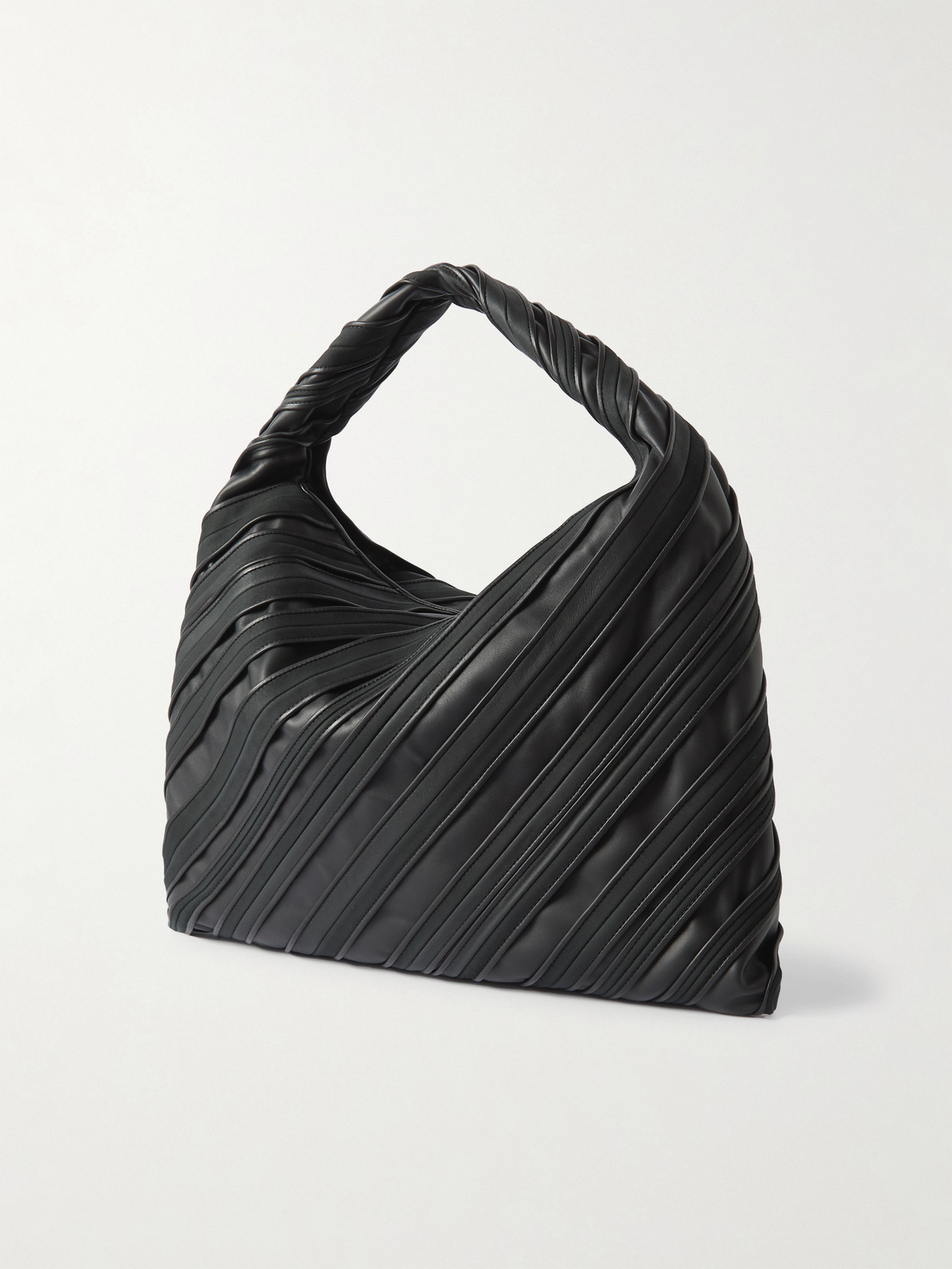 Bottega Veneta Hop Large Paneled Striped Suede And Leather Tote In Black