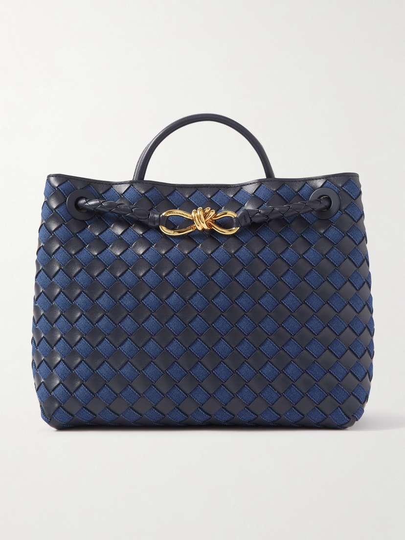 Bottega Veneta Andiamo Embellished Intrecciato Leather And Denim Tote
