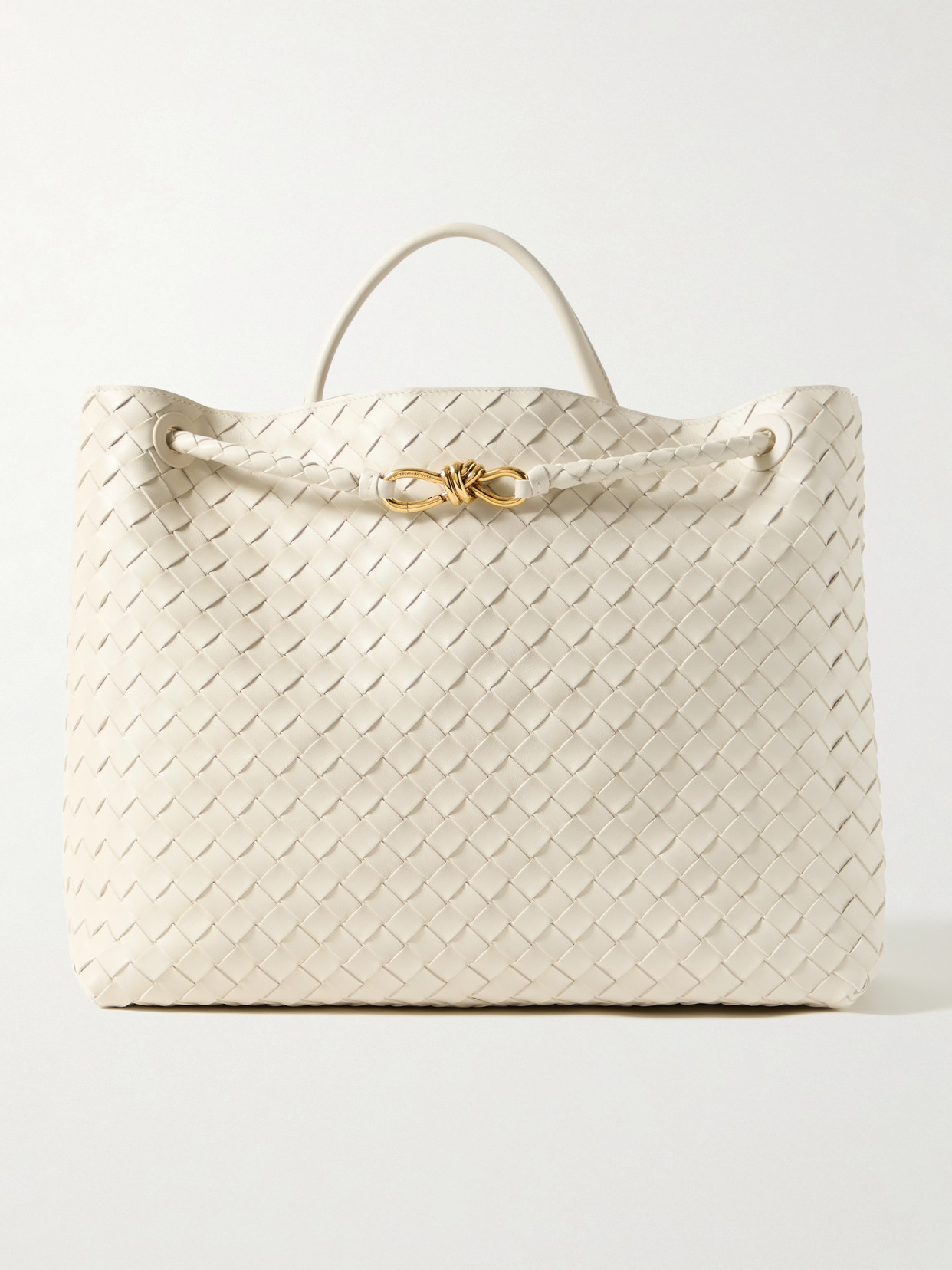 Bottega Veneta Andiamo Large Embellished Intrecciato Leather Tote In Cream