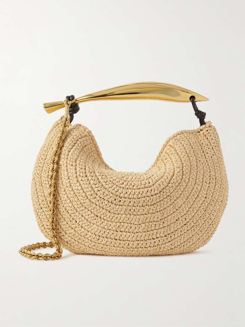 Bottega Veneta Sardine Leather-trimmed Raffia Shoulder Bag