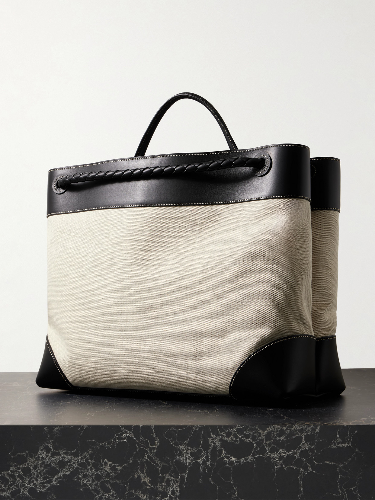 Andiamo Large Embellished Leather-Trimmed Canvas Tote