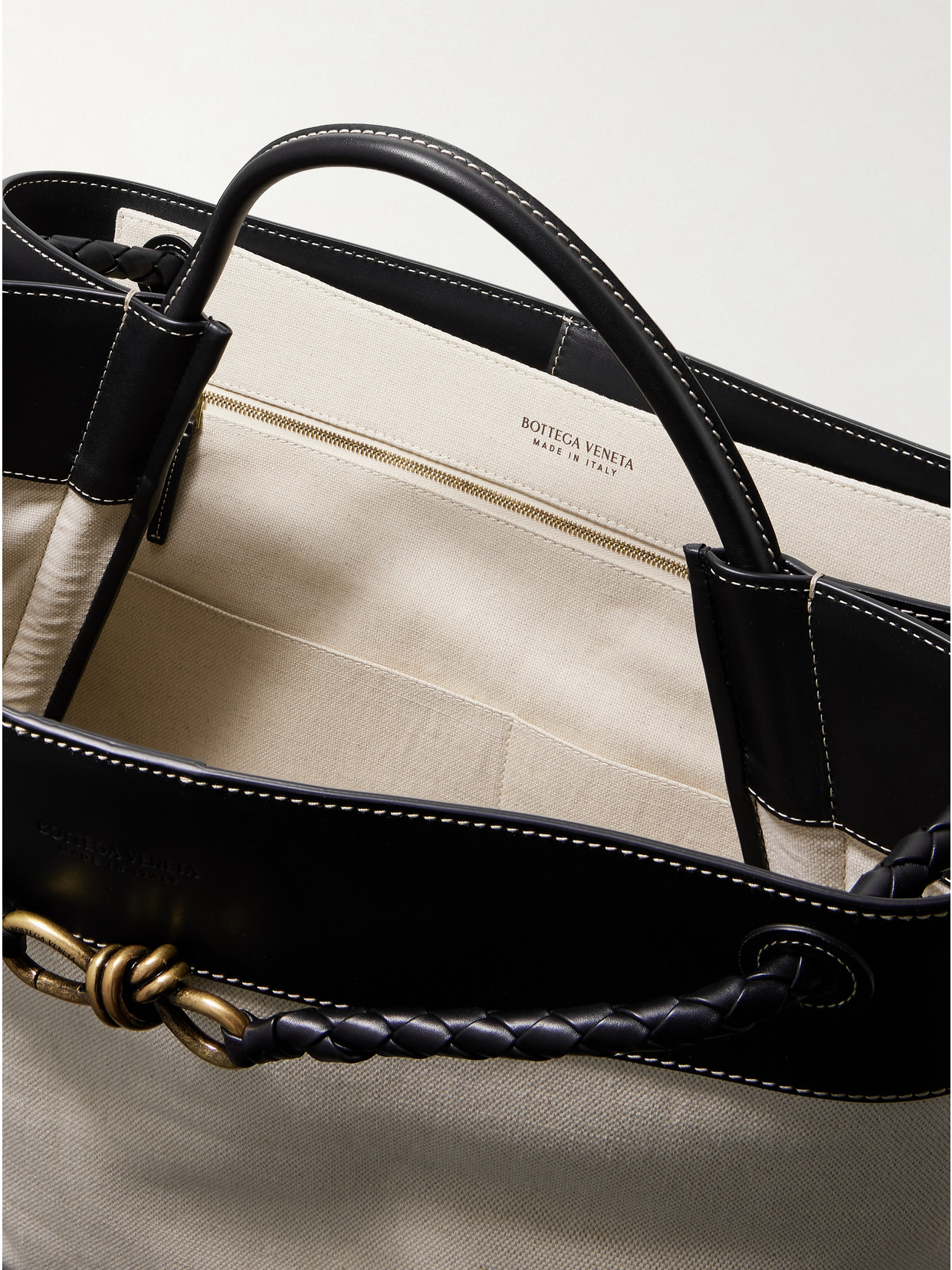 Andiamo Large Embellished Leather-Trimmed Canvas Tote