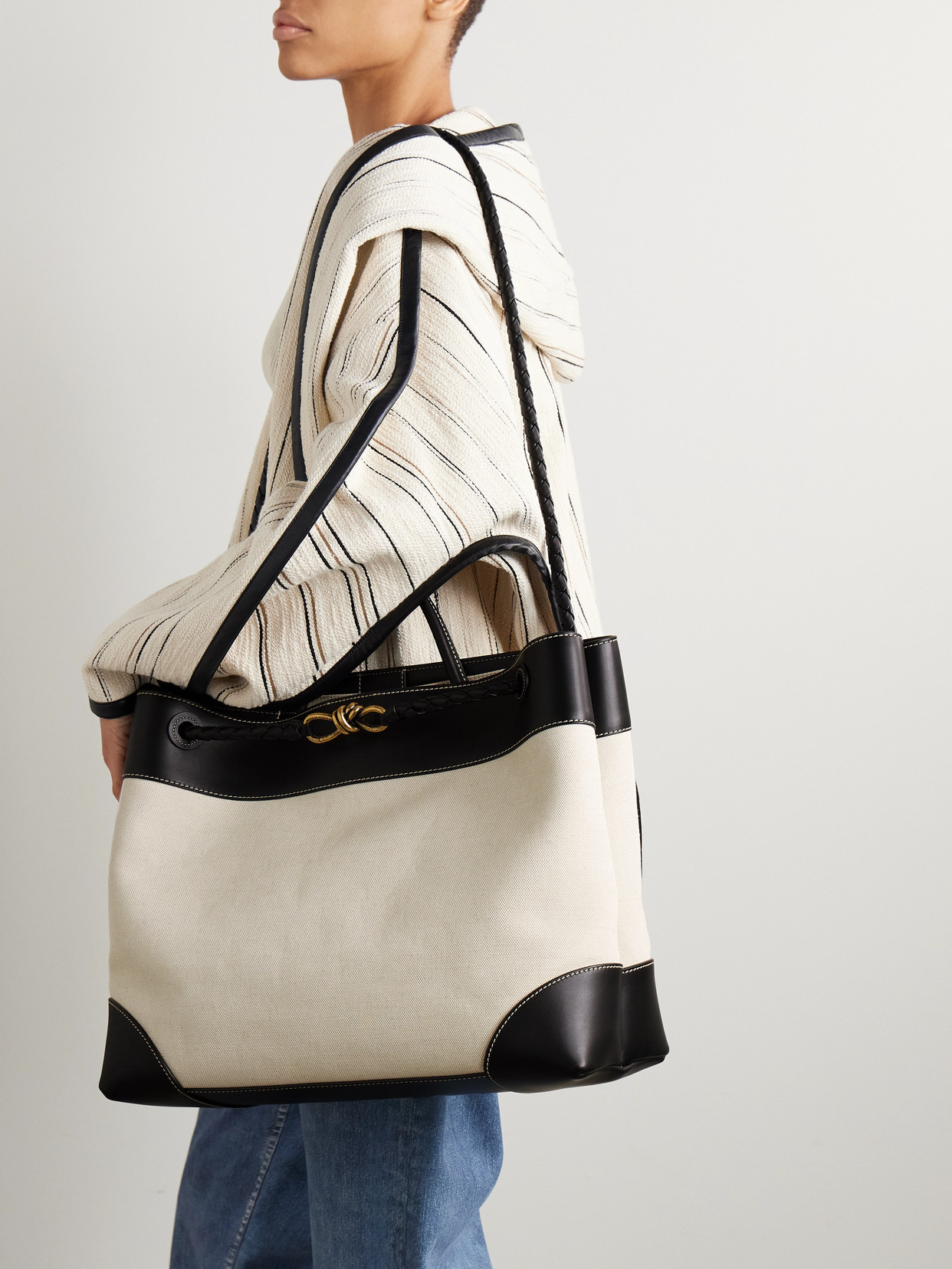 Andiamo Large Embellished Leather-Trimmed Canvas Tote