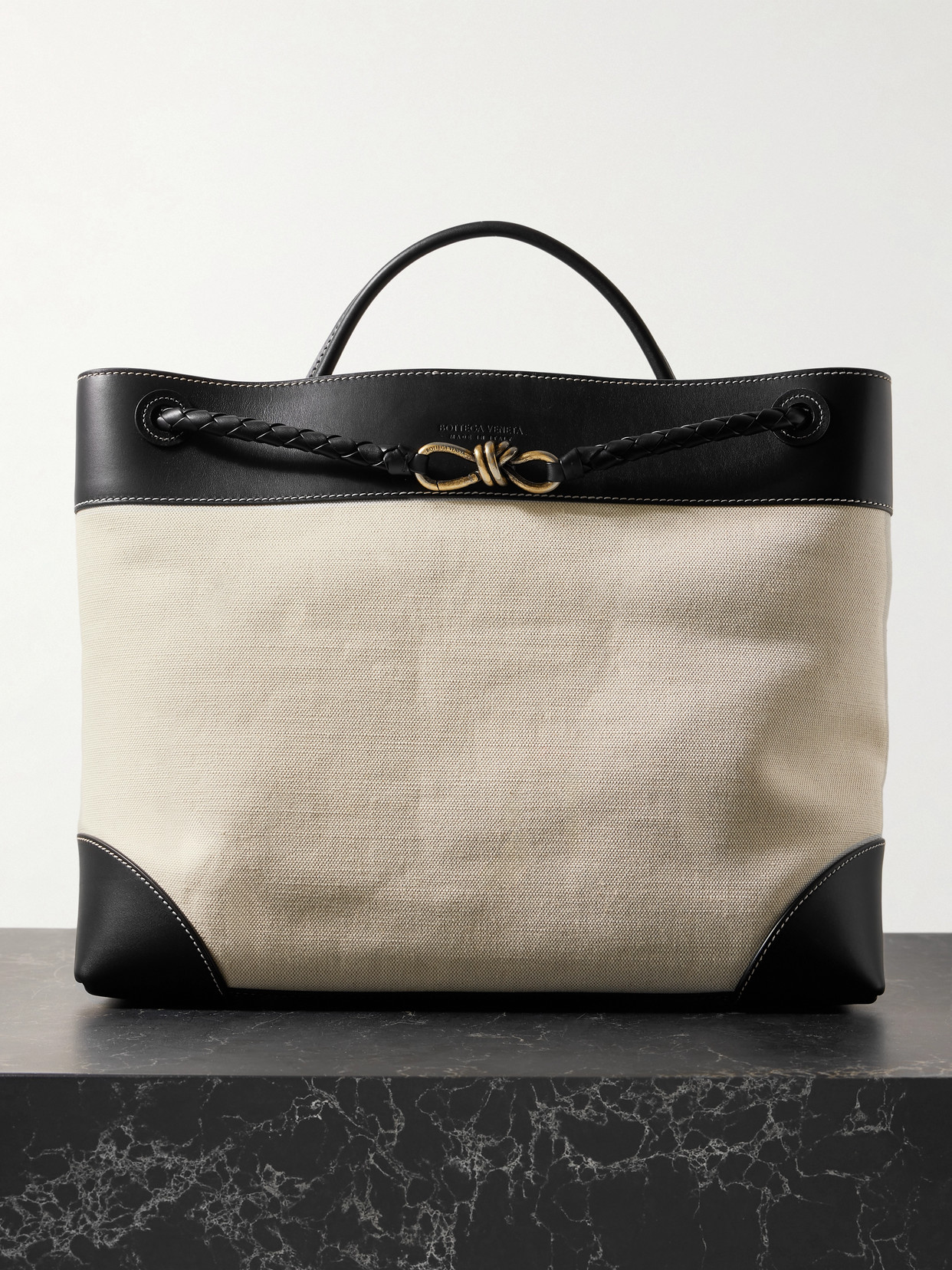 Andiamo Large Embellished Leather-Trimmed Canvas Tote