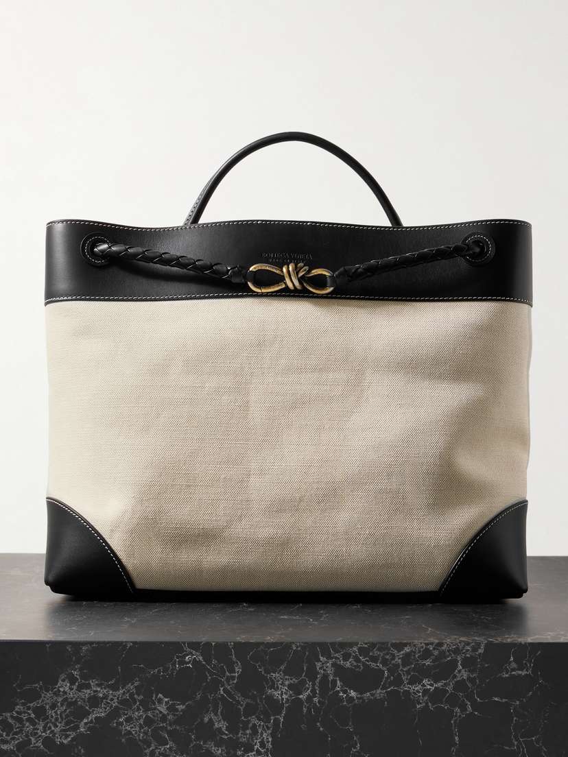 Bottega Veneta Andiamo Large Embellished Leather-trimmed Canvas Tote