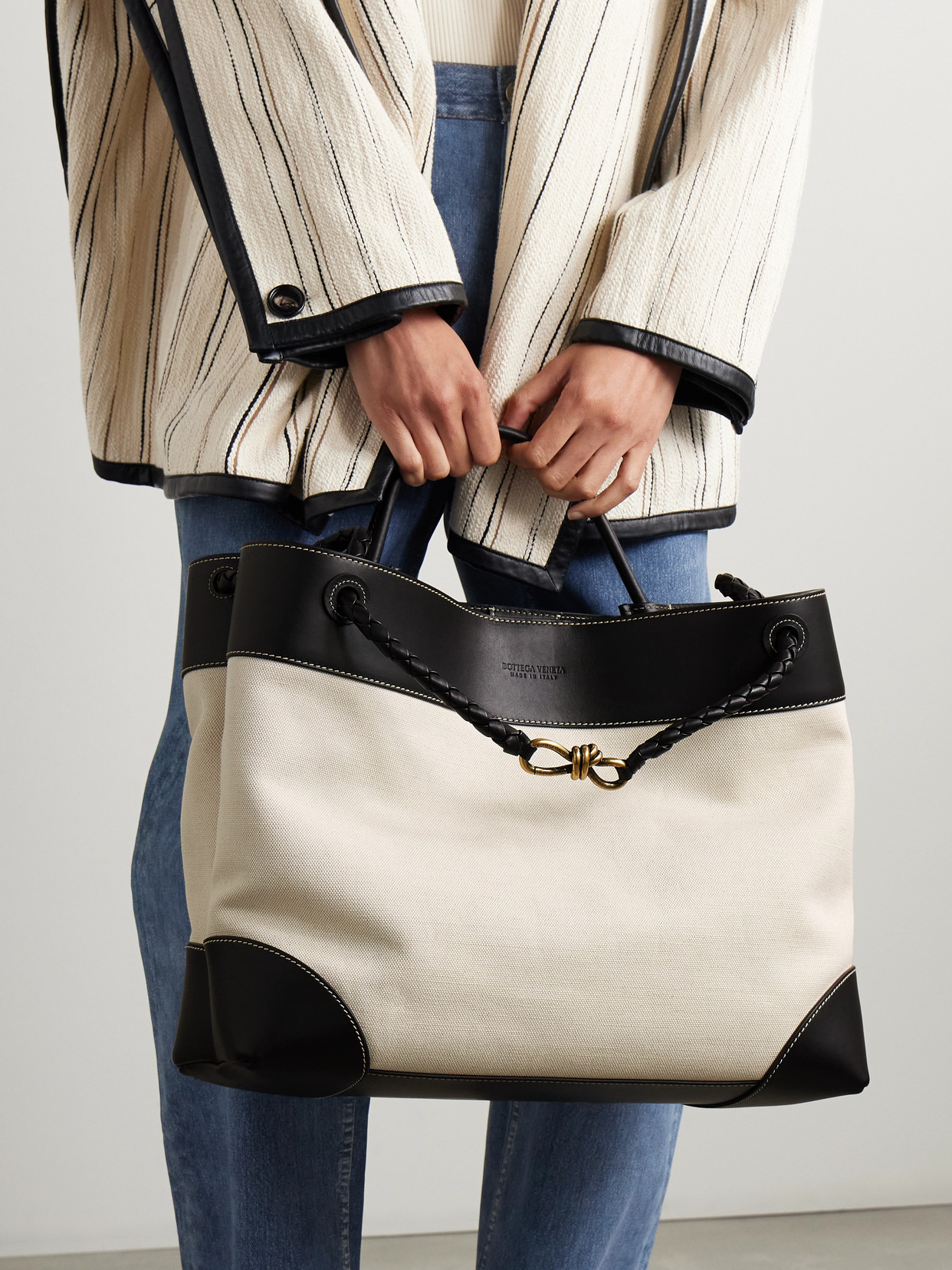 Andiamo Large Embellished Leather-Trimmed Canvas Tote