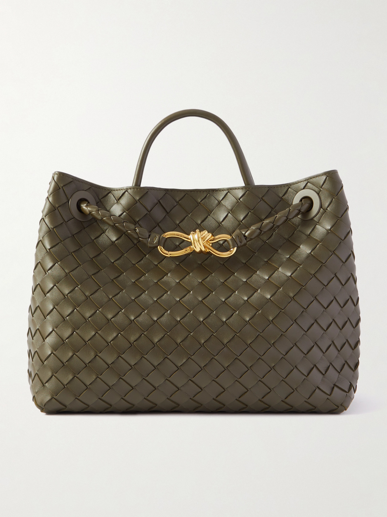 Bottega Veneta Andiamo Medium Embellished Intrecciato Leather Tote In Green