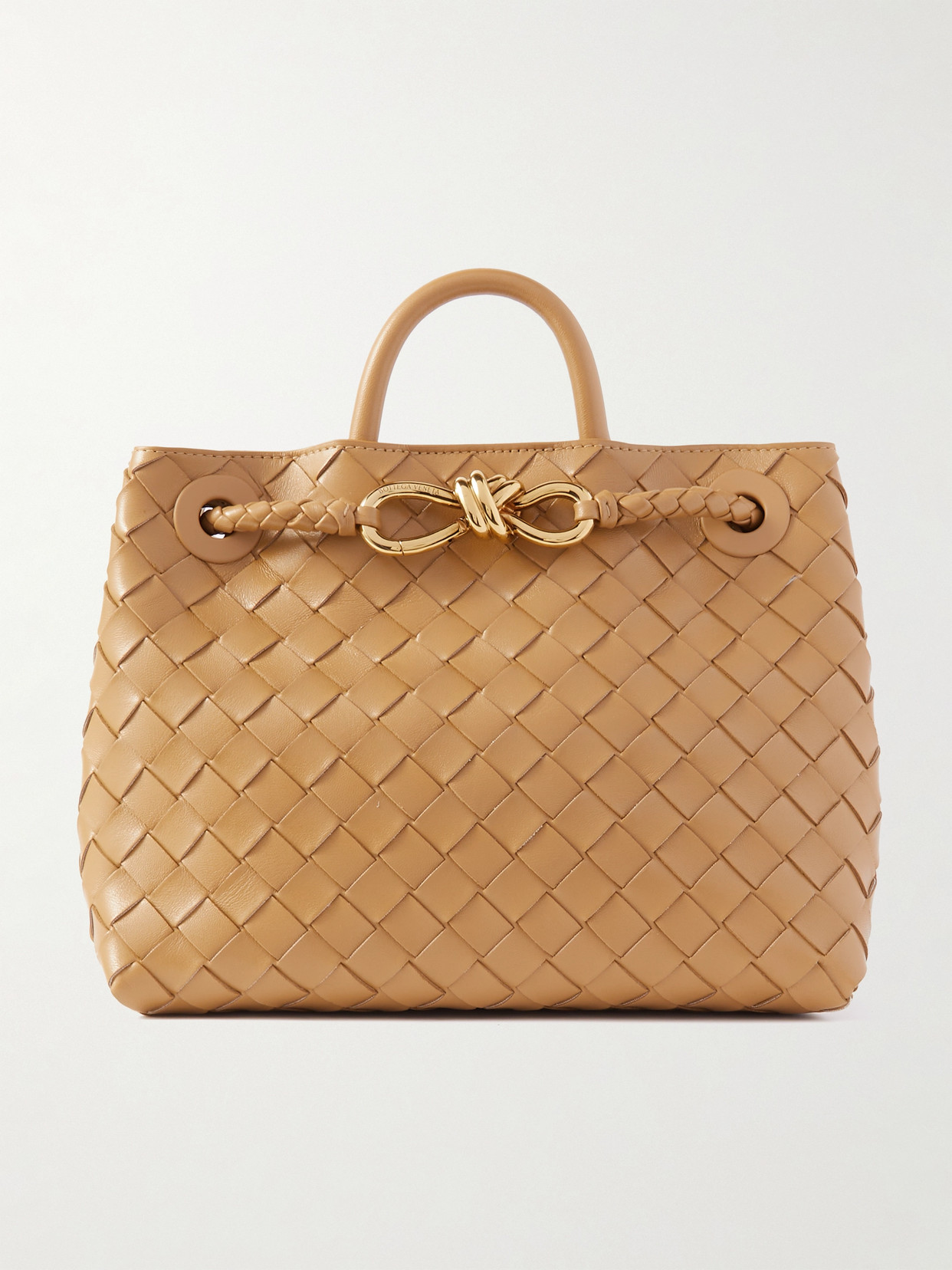 Bottega Veneta Andiamo Medium Embellished Intrecciato Leather Tote In Neutral