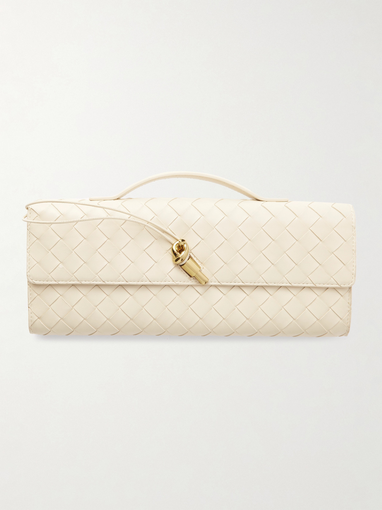 Bottega Veneta Long Andiamo Intrecciato Leather Clutch In Cream