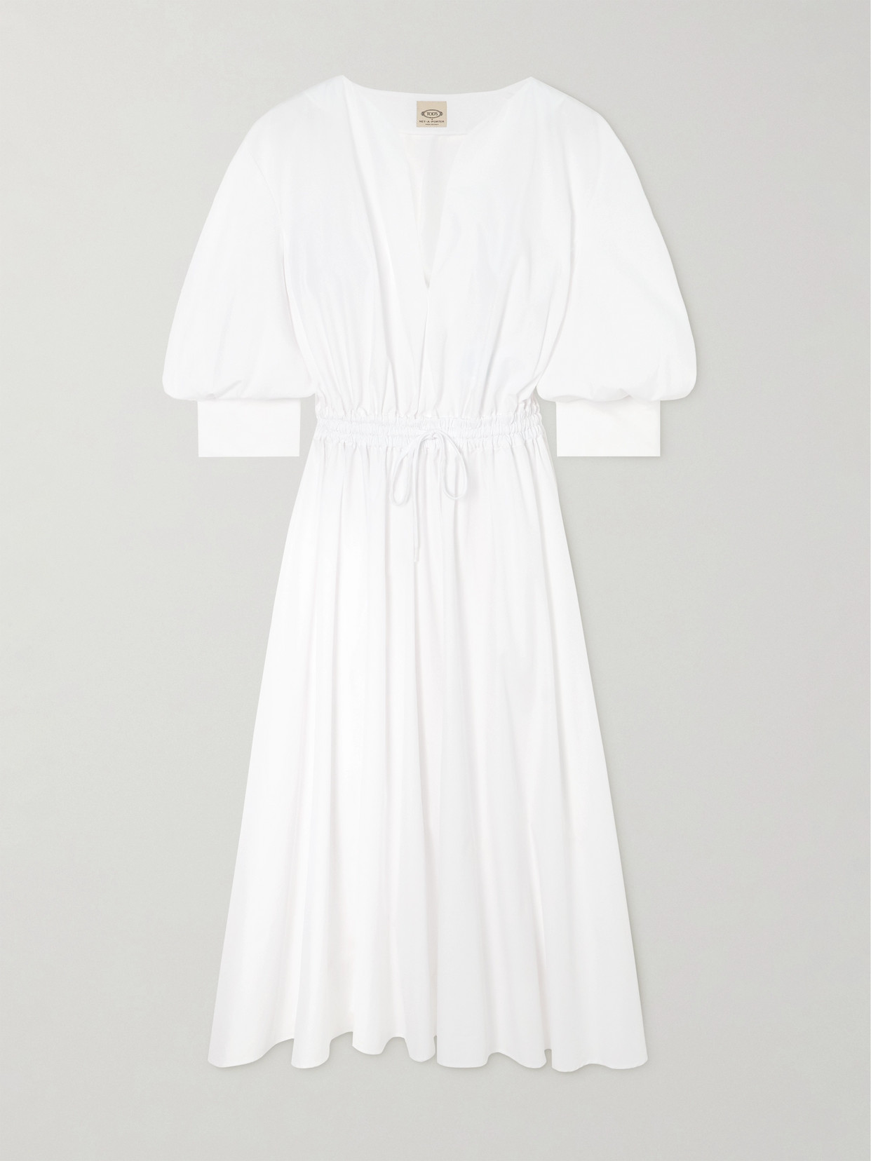 Tod's - Gathered Tie-front Cotton-poplin Midi Dress - White