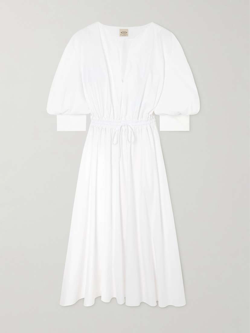 Tod's Gathered Tie-front Cotton-poplin Midi Dress