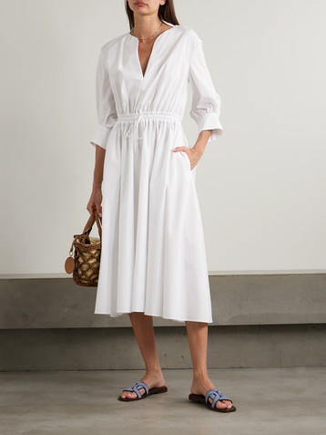 Tod's Gathered tie-front cotton-poplin midi dress