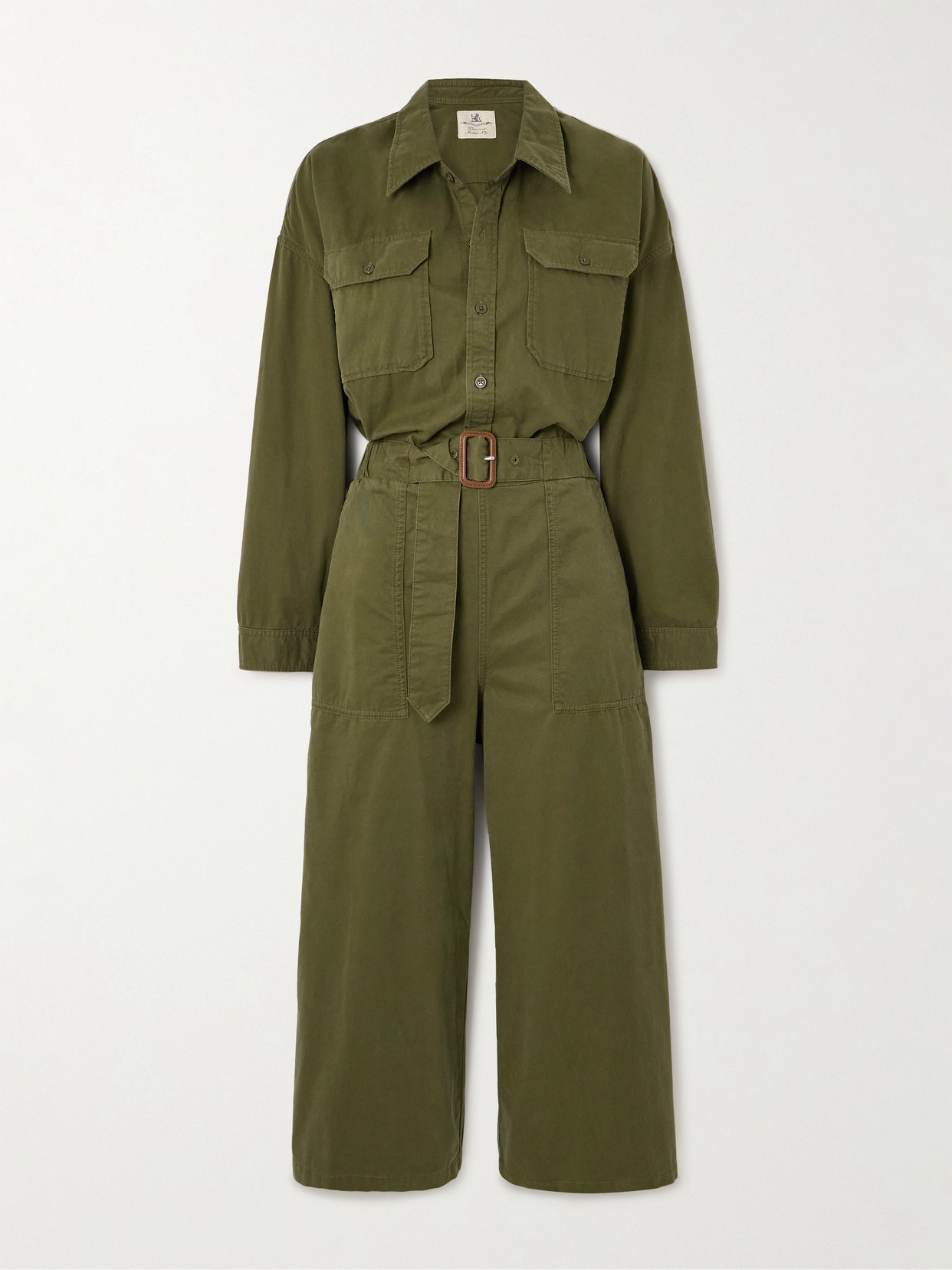 Denimist Utility Belted Cropped Denim Jumpsuit In Green