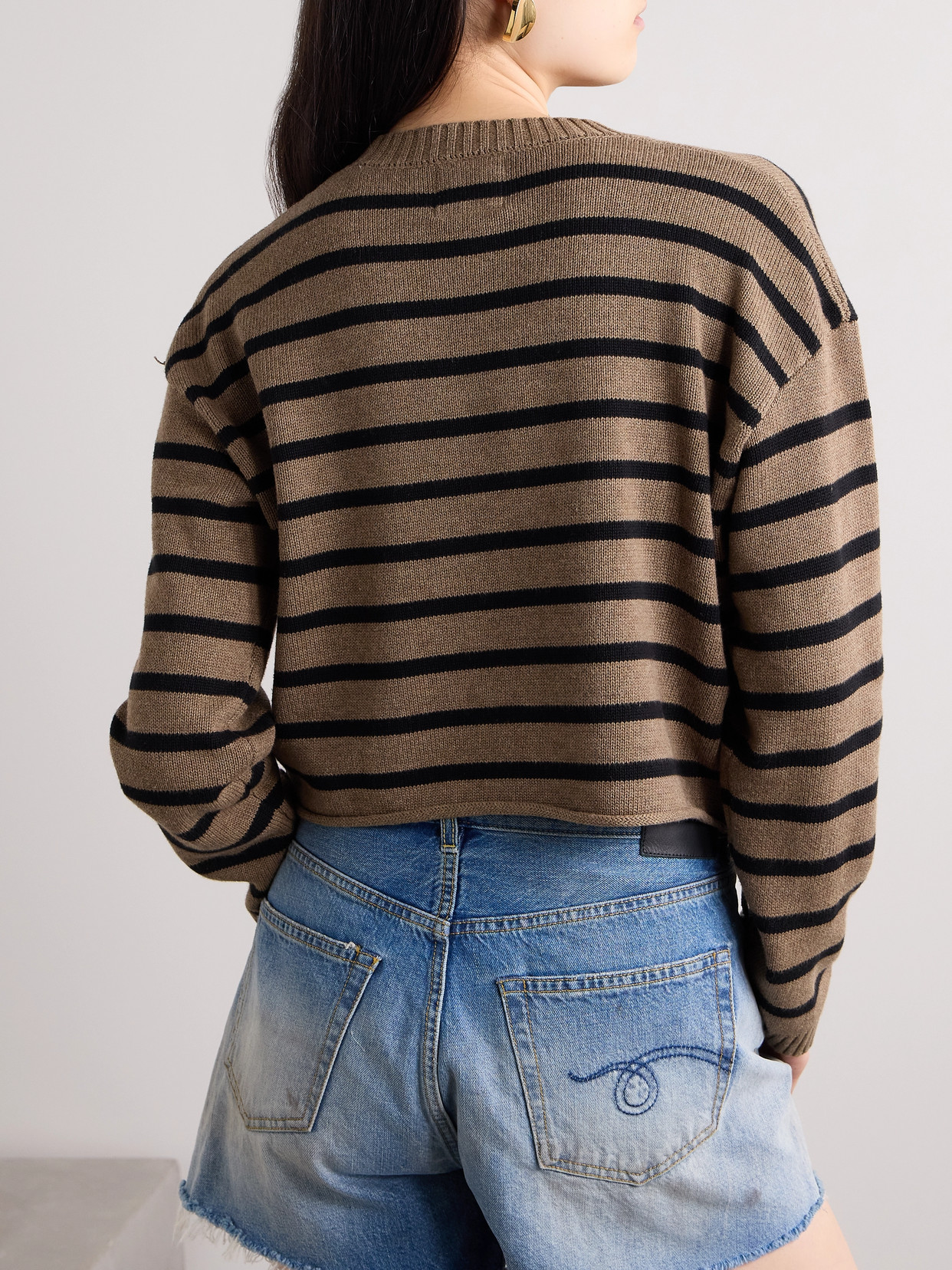 Denimist Cropped Striped Cotton-blend Sweater In Brown