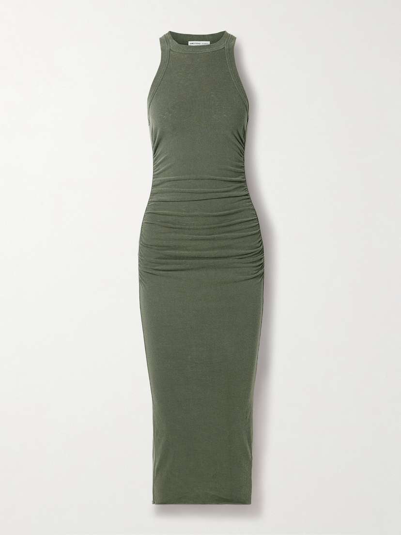 James Perse Gathered Washed Cotton-blend Jersey Midi Dress