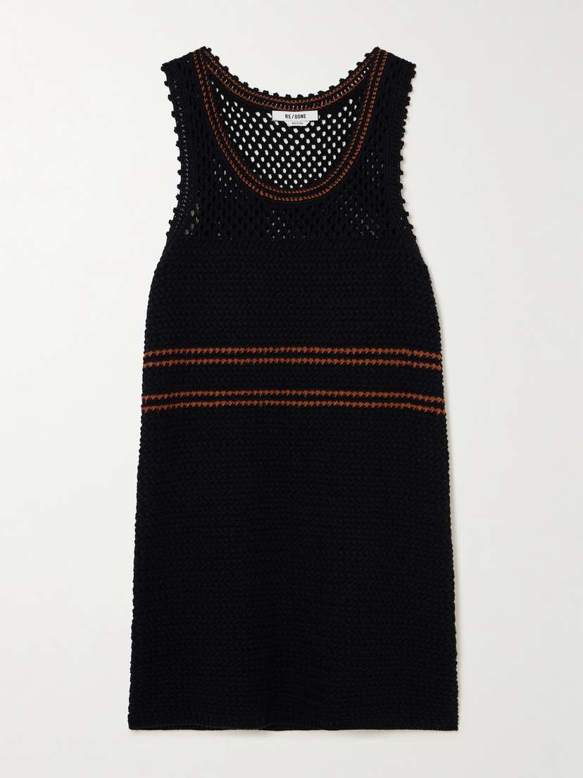 RE/DONE Striped Crocheted Cotton Mini Dress