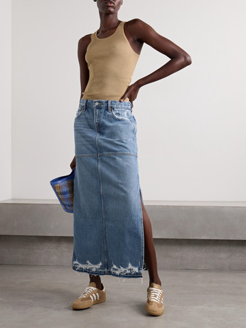 RE/DONE Frayed paneled denim maxi skirt