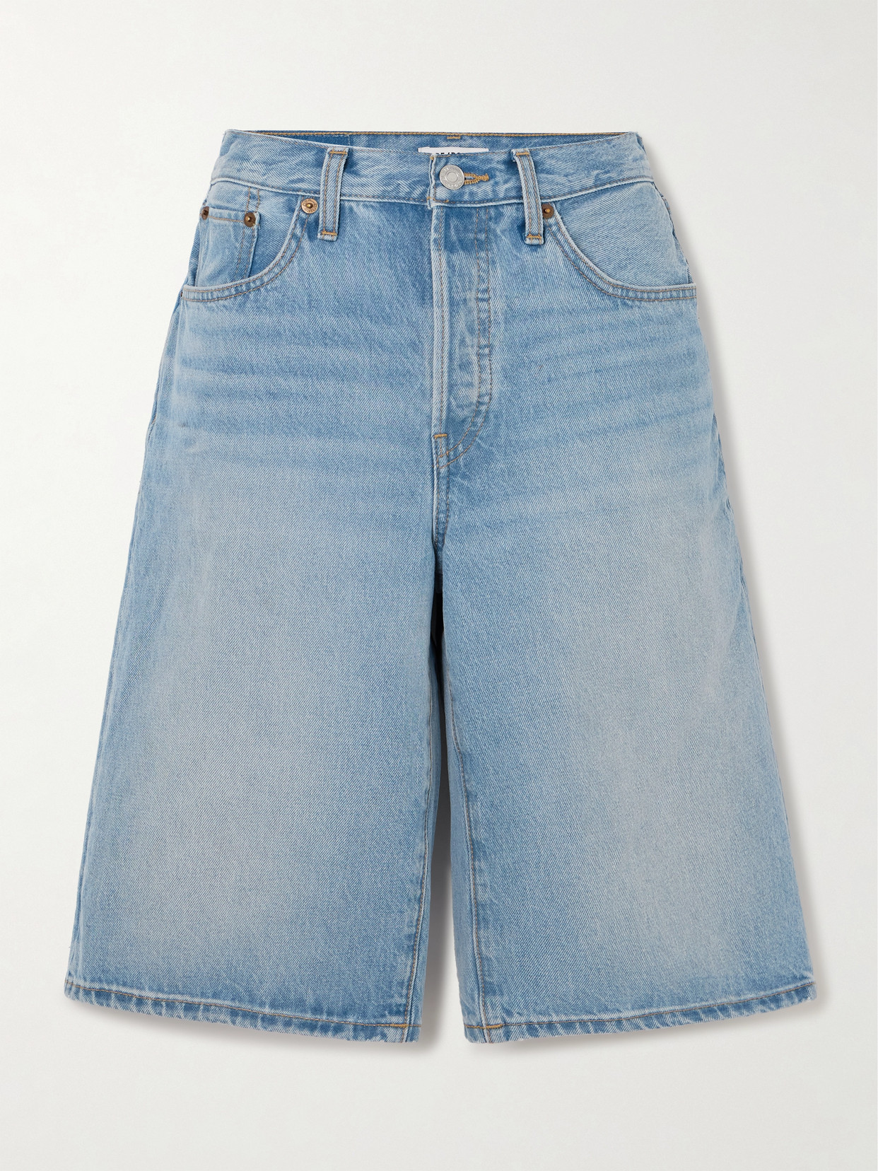 Re/done Skater Organic Denim Shorts In Blue