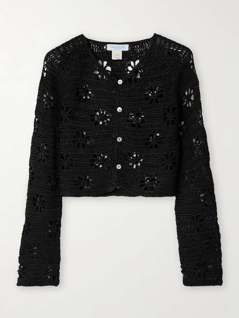 Calle Del Mar Cropped Floral Crocheted Cardigan