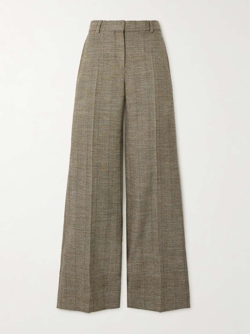 Stella McCartney Herringbone Wool-blend Wide-leg Pants